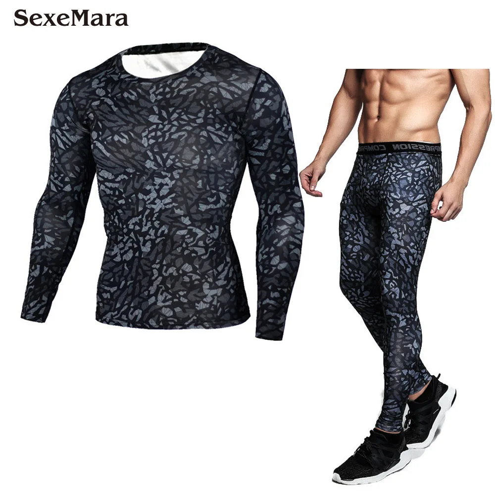 

Men Running Brand Camouflage Compression S-4XL Shirt Clothing Long Sleeve T-Shirt Leggings Fitness Sets Crossfit Tights Suits