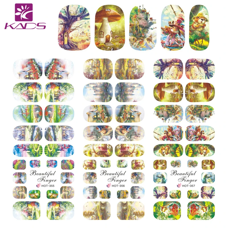 KADS HOT355 357 Красивая Сказка Мир Дизайн Ногтей Вода Передача Nail Art Наклейки Надписи