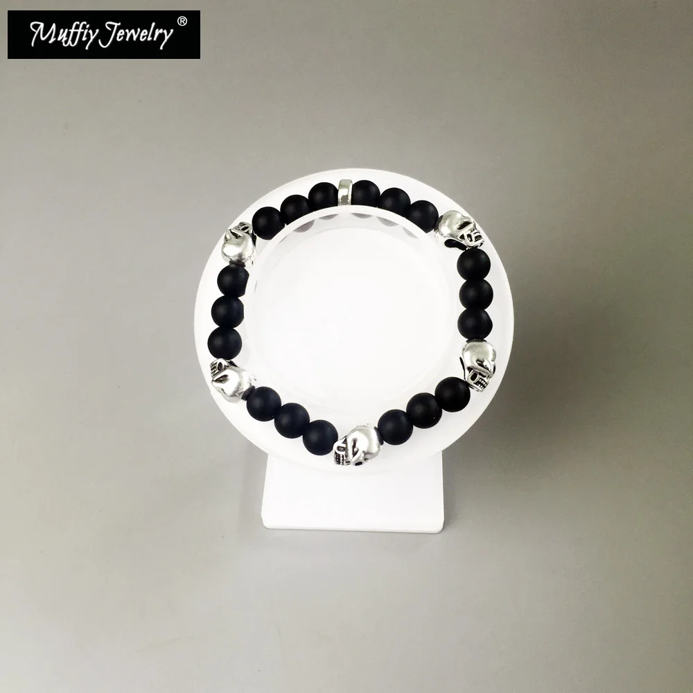 Браслет с бусинами в виде черного черепа из обсидиана стиле TMS браслет сделай сам