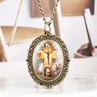 Бронзовое винтажное овальное искусственное ожерелье с подвеской в виде креста с Иисусом, Новое поступление 2019, женские подарки