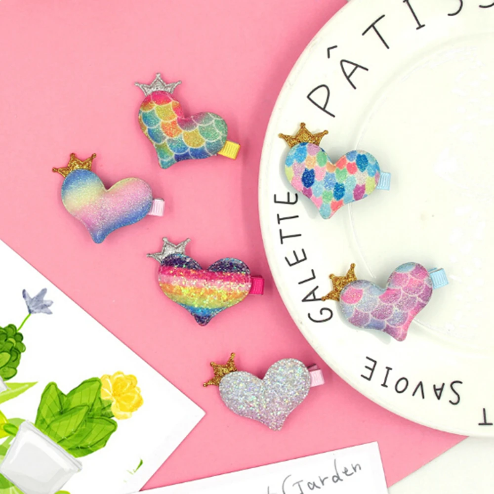 

1 PC Glitter Rainbow Heart Hair Clips Girls Hairpins Princess Barrette Children Dreamy Hairgrip Headwear Hair Accessories Drop