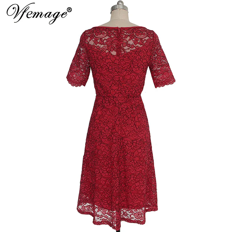 Vfemage Womens Elegant Sexy Lace See Through Tunic Casual Club Bridesmaid Mother of Bride Dress Skater A-Line Party 3977 | Женская