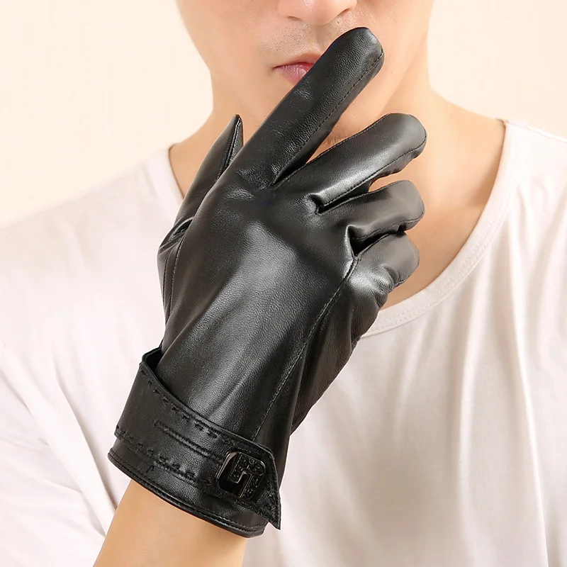 

2018 New Winter Genuine Leather Gloves Men'S New Sheepskin Black Fashion Driving Gloves Goat Leather Gloves Z05-5