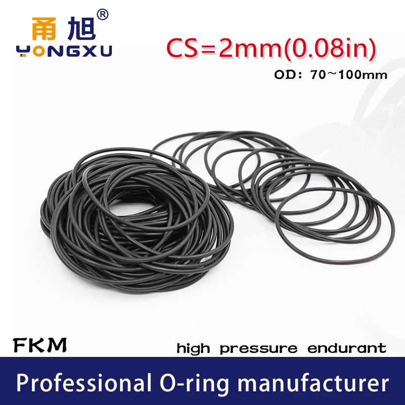 Флюоровое резиновое кольцо черное уплотнительное FKM CS2mm OD70/72/75/80/85/90/95/100*2 мм