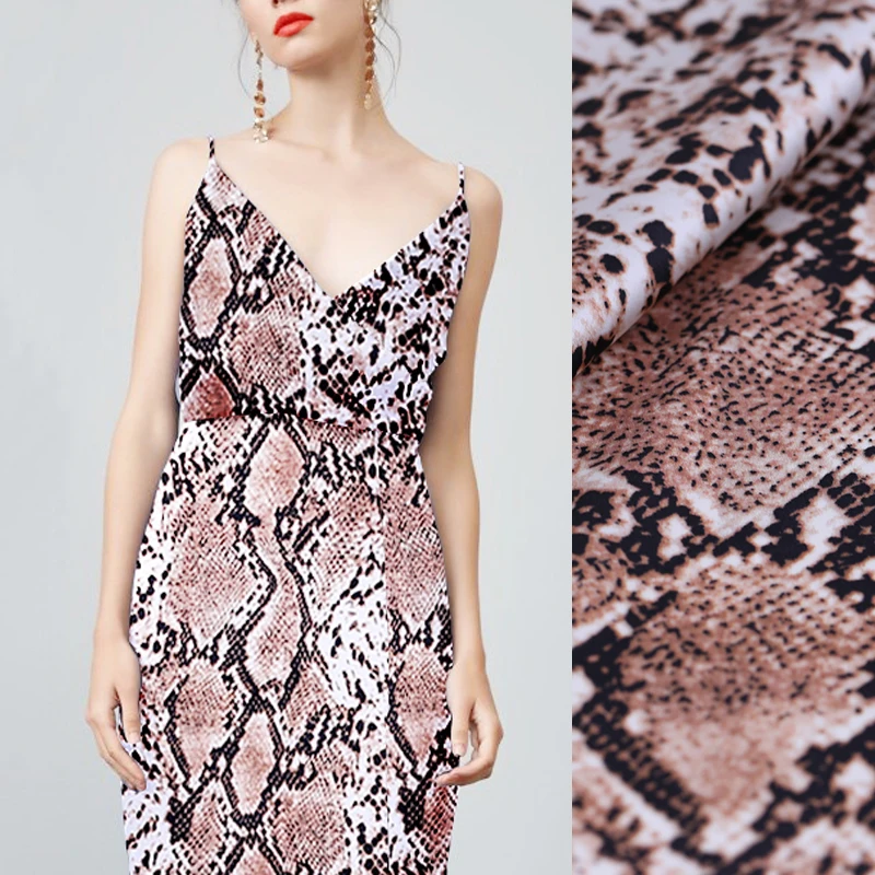 

108CM Wide 19MM Snake Skin Print 93% Silk & 7% Spandex Stretch Silk Satin Fabric for Summer Dress Cheongsam Pants B144