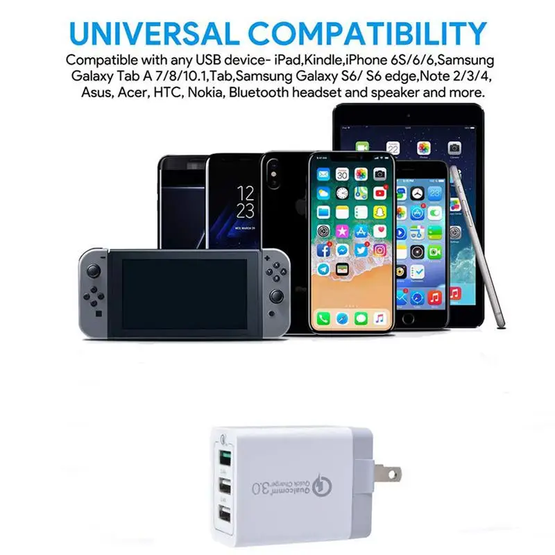 Многофункциональное настенное зарядное устройство QC3.0 портативное USB с 3 usb