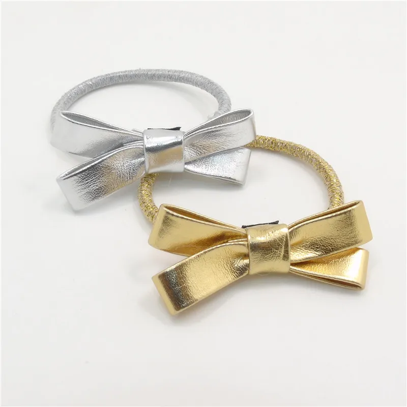 20 шт./лот золотые серебряные блестящие эластичные повязки для волос с бантом