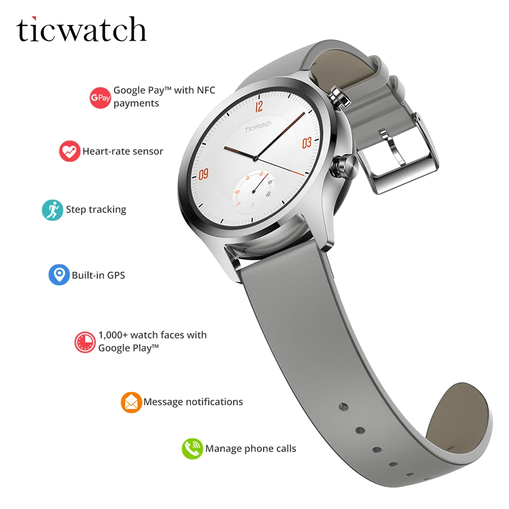 Смарт часы оригинал Ticwatch C2 носить ОС Google NFC платежи Bluetooth V4.1 Встроенный gps 400 мАч