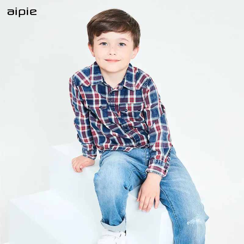 Классические клетчатые хлопковые детские рубашки 100% в английском стиле стирка