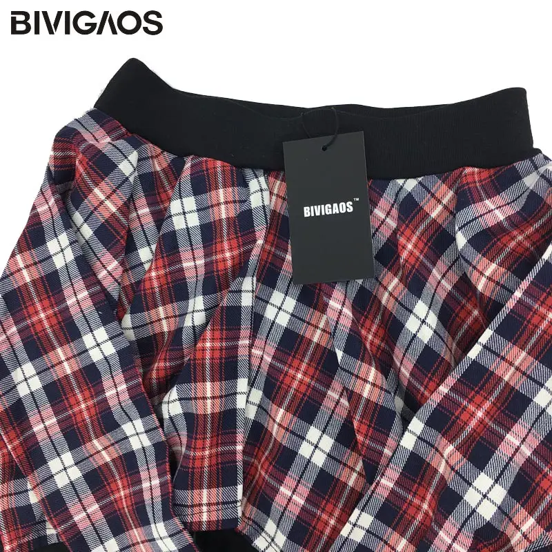 BIVIGAOS корейские Мода и досуг женские хлопковые повседневные Поддельные Двух Частей клетчатая рубашка Леггинсы Готическая Нижняя юбка женские леггинсы для тренировки женщин Черный серый