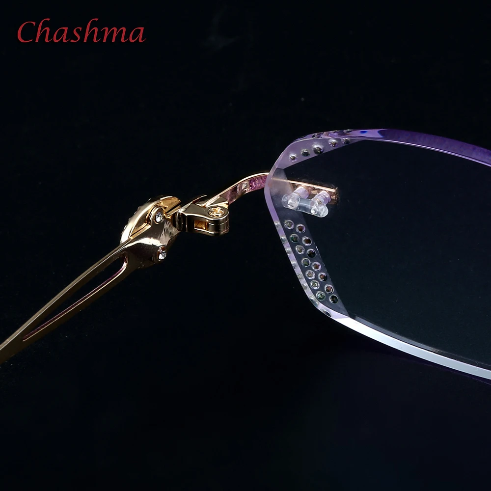 

Chashma Brand Colored Lenses Alloy Glasses Frame lunette de vue femme Rimless Spectacles Diamond Myopia Glasses Frames Female
