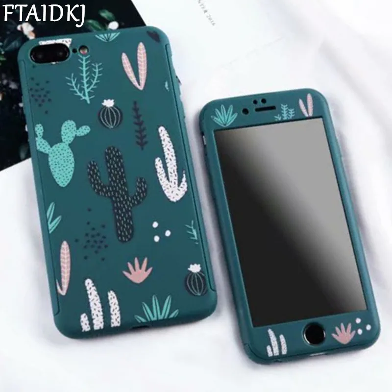 FTAIDKJ 360 градусов Полная защита Жесткий ПК чехол для iPhone 6S 7 8 Plus X XR XS Max милый