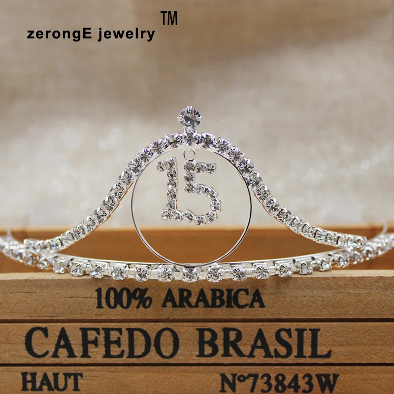 ZerongE Ювелирное Украшение 2 дюйма сладкий номер 15 и 16 Серебряный Кристалл quinceanera