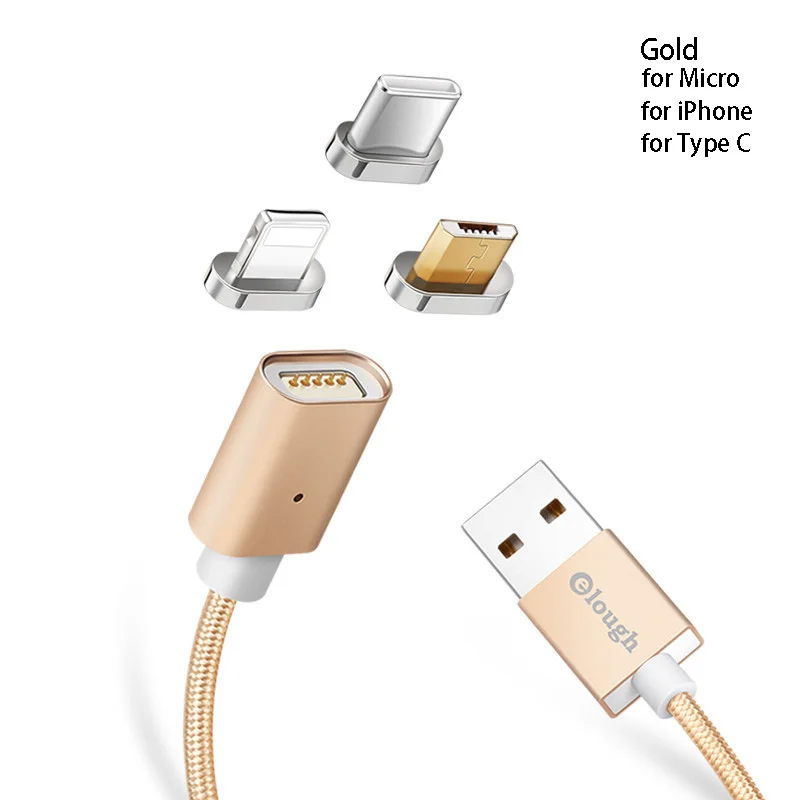 Elough E04 3 в 1 Магнитный кабель USB для зарядки и синхронизации данных для iPhone type C Micro USB Мобильный телефон Быстрая зарядка Магнитный кабель - Цвет: Gold