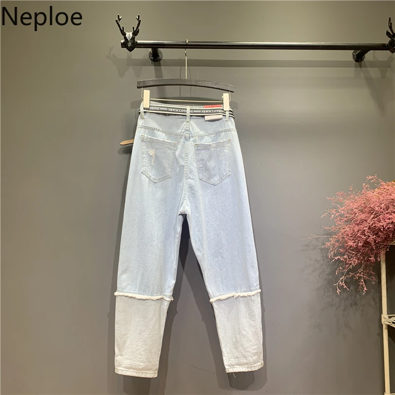 Neploe корейские летние джинсы с принтом женские свободные буквы нижний зев из