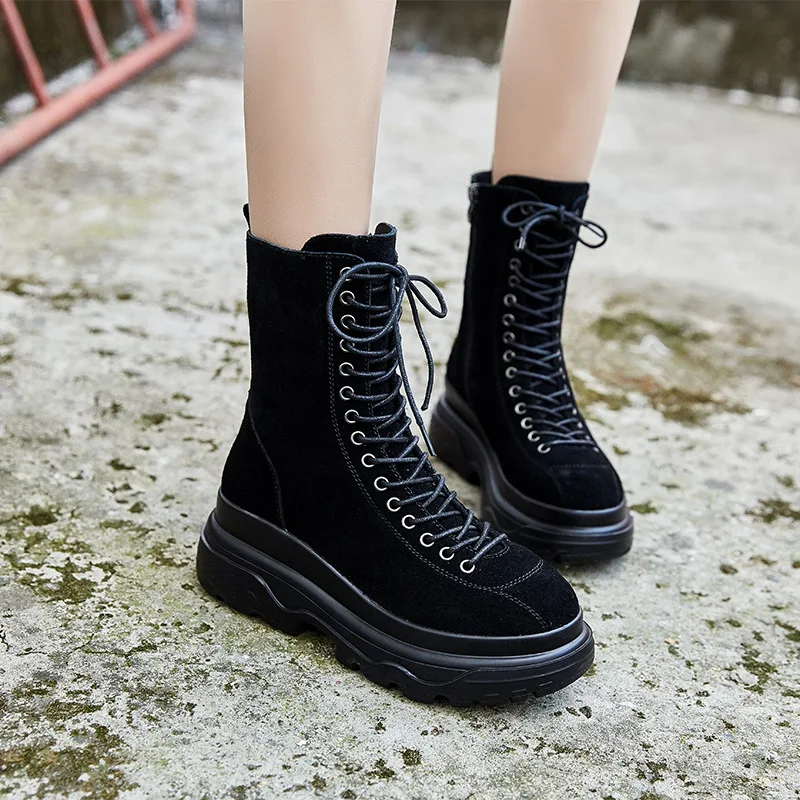 

Мотоциклетные ботинки SWYIVY, женские зимние ботинки 2019, повседневная женская обувь, женские зимние ботинки из натуральной кожи в стиле ретро