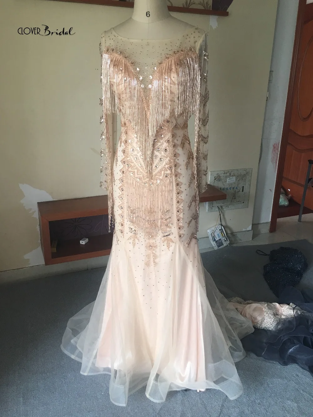 CloverBridal блестящие платья de fiesta de noche borlas talla grande largo elegantes сирена Русалка кисточки вечернее платье