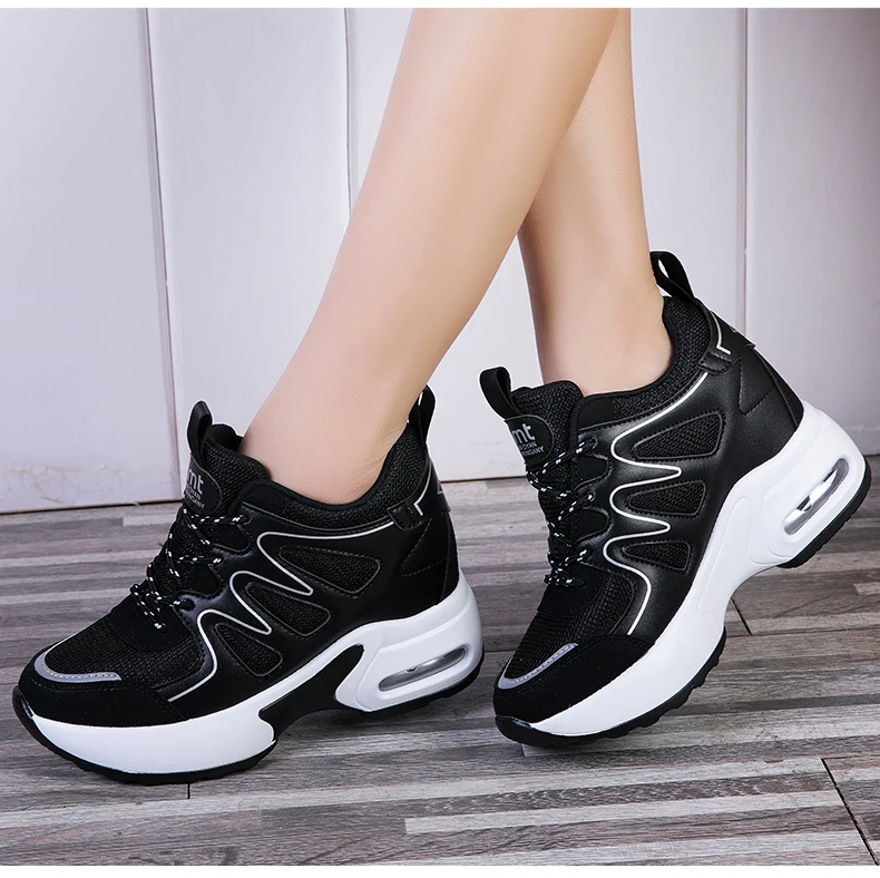 WADNASO Hide Heels Fashion Sneakers Women Breathable Wedges Casual Shoes Woman Lace Up Low Top Ladies Shoes zapatillas XZ129
