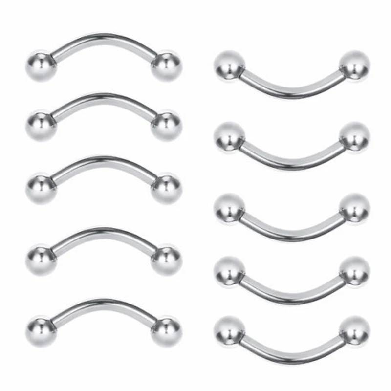 

10PCS 16G Steel Curved Barbell Ball Banana Eyebrow Ear Rings Eyebrow Piercing Titanium Anodized Color for Body Jewelry