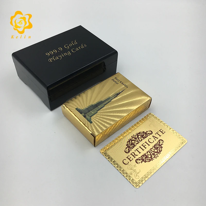 Цветные игральные карты из фольги 24 k в Дубае 54 шт./компл. U.A.E. Покерная игровая площадка для коллекции с красной деревянной коробкой