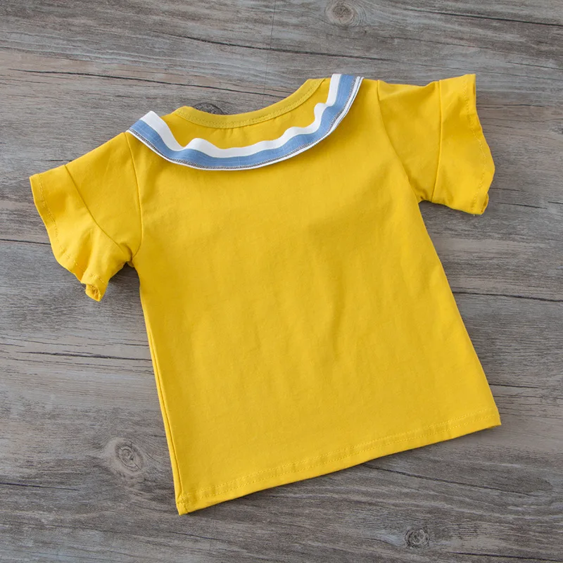 SHOWHASH Summer Baby Girl Clothes Kids Butterfly Short Sleeved Cute Sets T-shirt With Pearl + Stripped Bow Pants XA1002 | Детская одежда