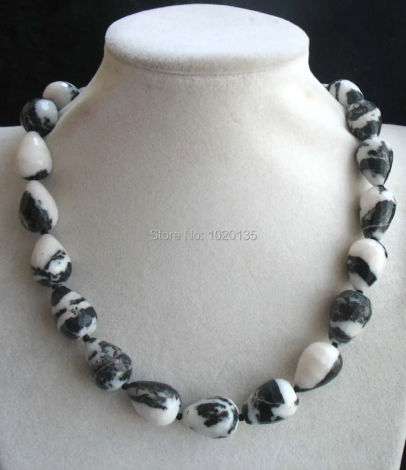 

zebra agate drop faceted 15*20mm black white color necklace 18inch nature beads