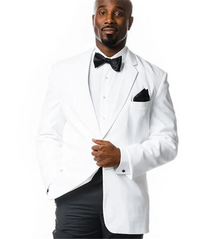 Белый лацкан с тупым углом костюм на заказ 2 шт (пиджак + брюки) Slim Fit мужской жениха