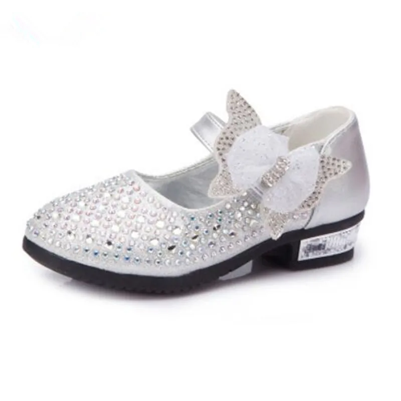 

Girls princess shoes beautiful bow high heel children's party shoes fashion sweet rhinestone decoration big children's shoes