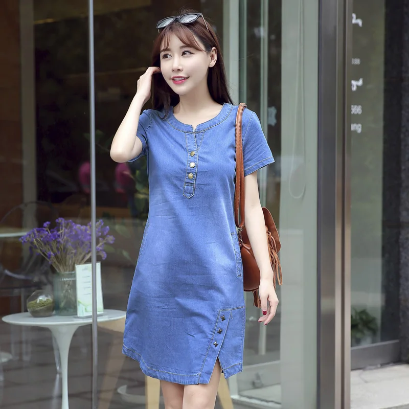 Женское джинсовое мини платье однотонное облегающее большого размера с
