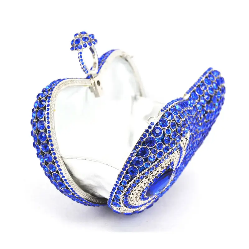 Стильный новейший Вечерний Клатч Стразы с кольцом на палец синим сердцем сумка