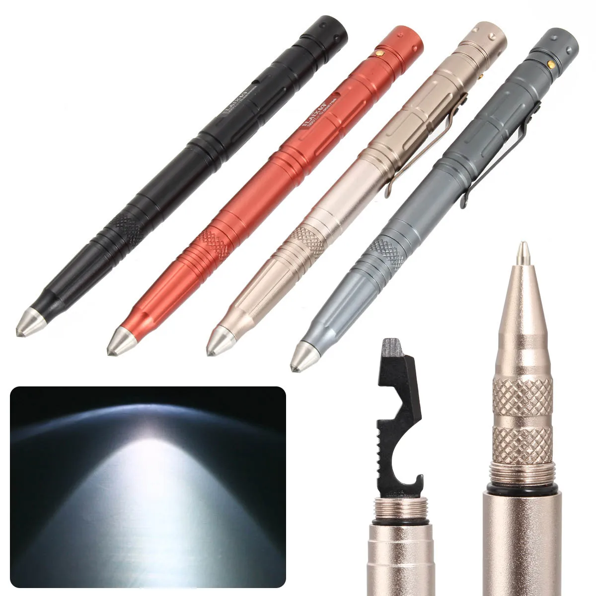 

Hot Multi-function Tactical Pen Survival Military LED Flashlight Glass Breaker Self Defense Tool Ballpoint Pens NK-Shopping