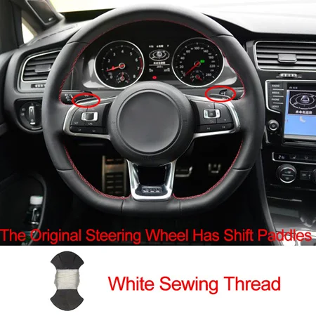 shift paddle White HuiER ручного шитья рулевого колеса автомобиля крышки красный маркер для Volkswagen Golf 7 GTI гольф R MK7 VW Polo GT Scirocco - Название цвета: shift paddle White