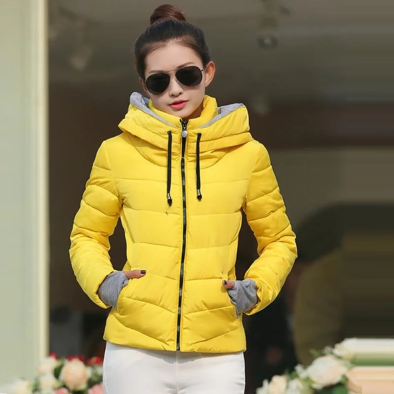 Yellow hat Женская парка модная осенне-зимняя куртка женская парка тонкая с капюшоном Офисная Женская хлопковая куртка пальто плюс размер - Цвет: Yellow hat