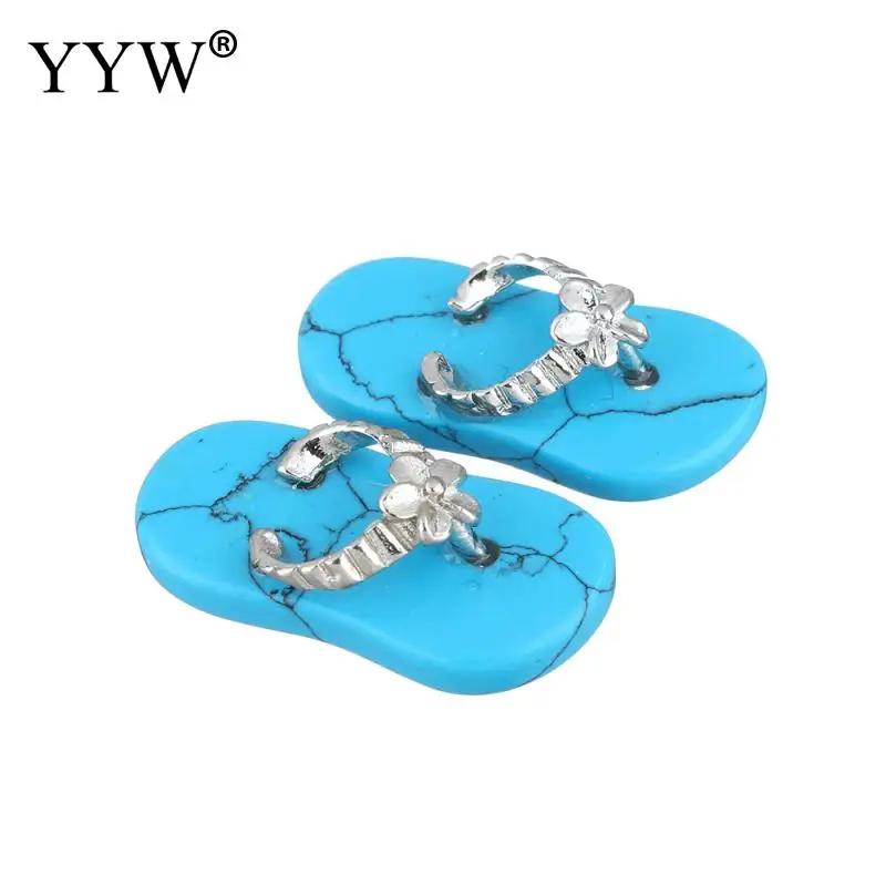 blue turquoise YYW, 1 пара, Женские Подвески для влюбленных, ювелирные изделия, новая мода, тапочки, очаровательные Висячие, натуральный прозрачный кварц, опал, роза, камень, подвески - Окраска металла: blue turquoise