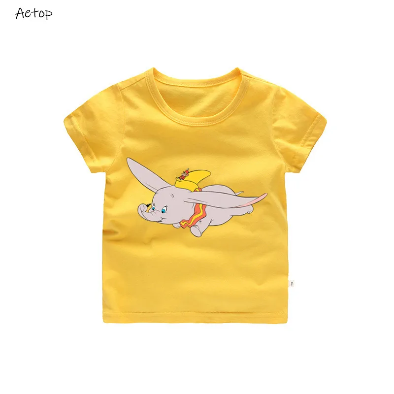 yellow 1 Футболка с забавным рисунком слона Дамбо, детские летние топы с круглым вырезом, футболка для маленьких девочек, повседневная детская одежда - Цвет: yellow 1