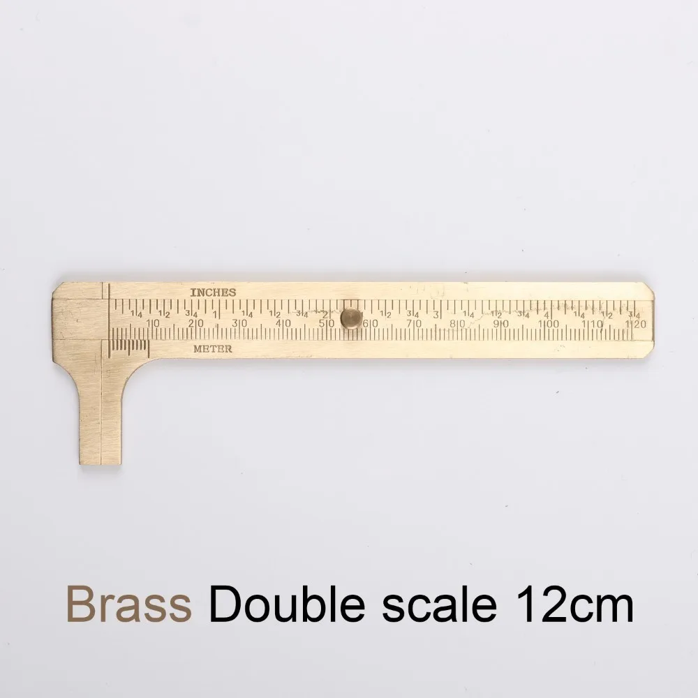 BR double 12cm Ретро латунная линейка штангенциркуль для измерения отверстий красная медь клиперы линейка Двойной масштаб офисные школьные принадлежности - Цвет: BR double 12cm