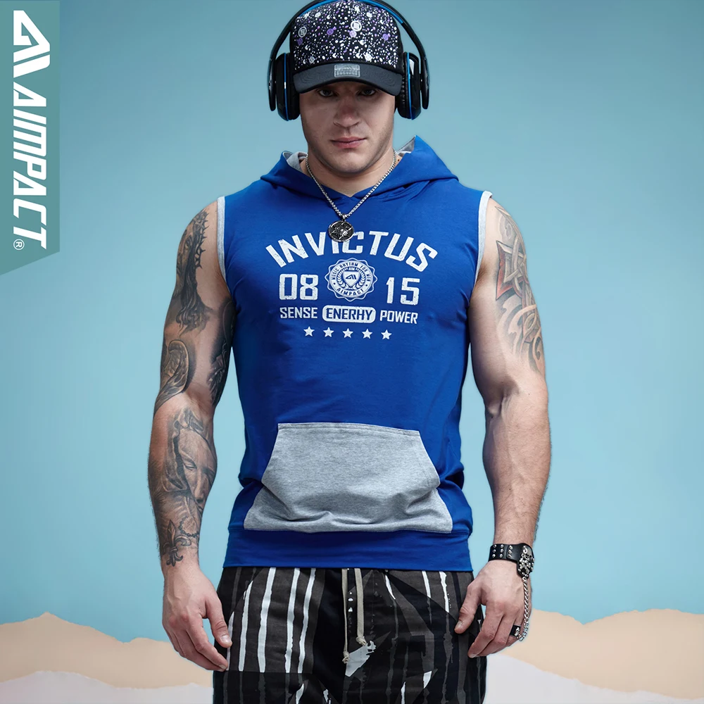 Aimpact бодибилдинг без рукавов толстовка с капюшоном хлопок мужские топы на