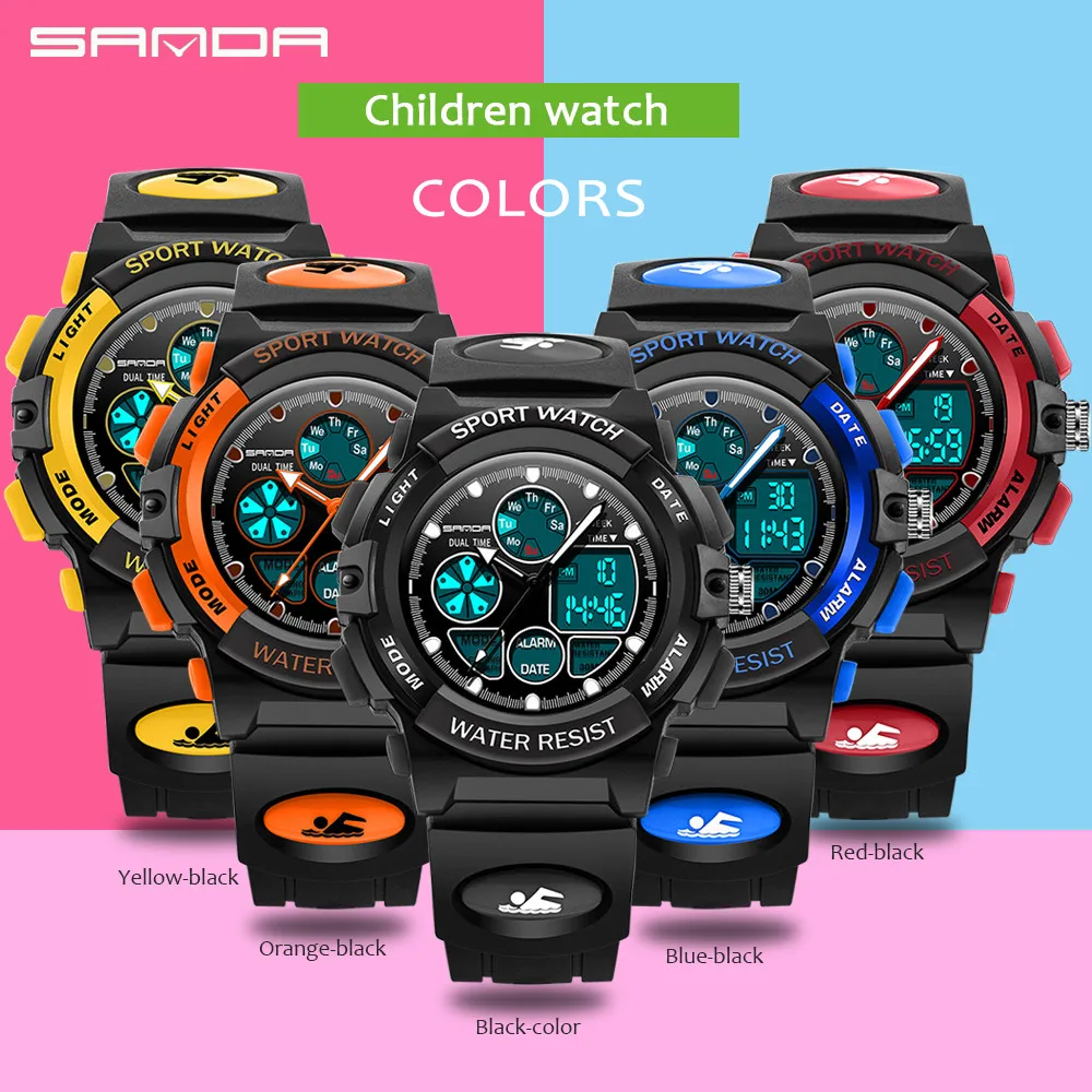 Детские спортивные часы детский будильник SANDA светодиодные цифровые кварцевые