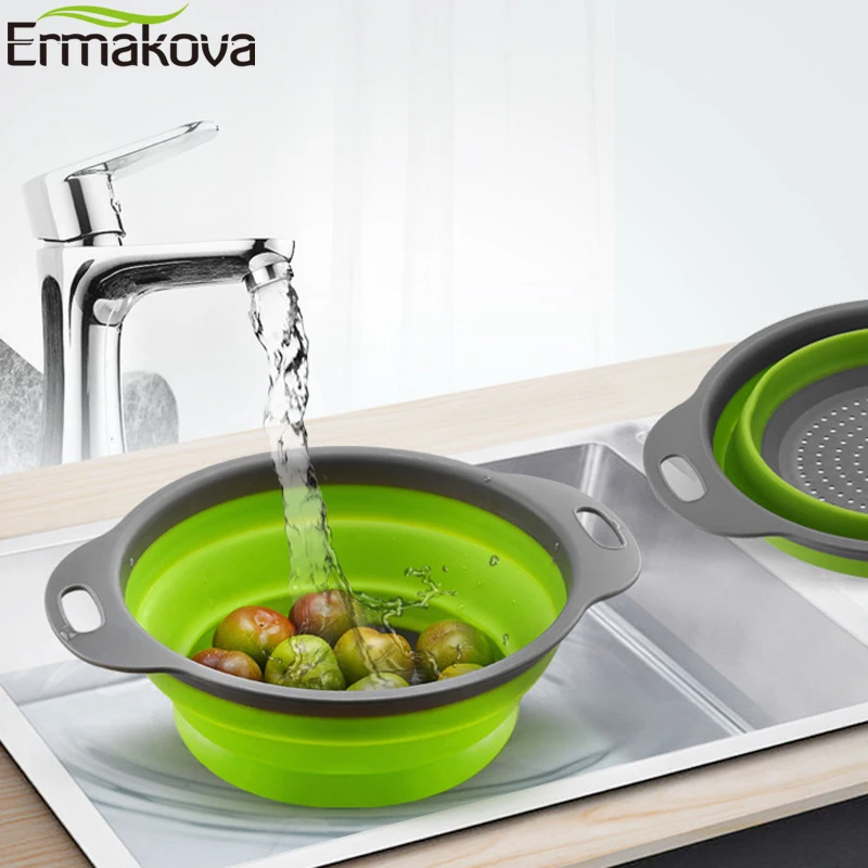 Кухонный складной дуршлаг ERMAKOVA высококачественный силиконовый для овощей и