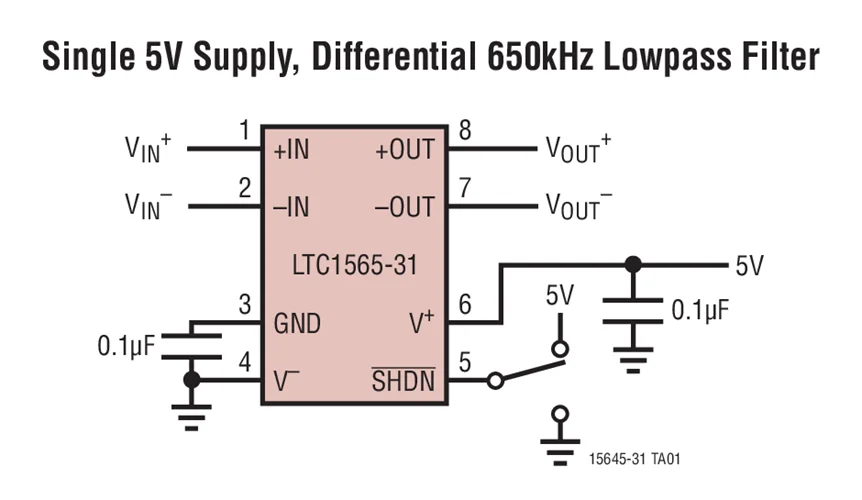 LTC1565-31IS8 LTC1565 - 650 кГц непрерывное время линейный фазовый низкочастотный фильтр |