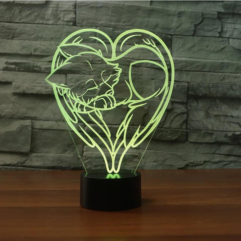 Мультфильм спальный волк 3D Иллюзия Ночной свет 7 видов цветов Изменение