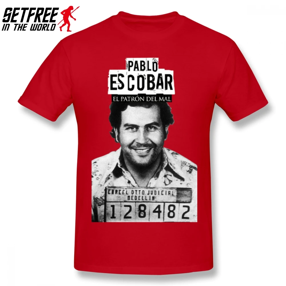 Plata O Plomo Narcos Крестный отец Пабло Эскобар Мужская футболка Мода Funko Pop Негабаритных хлопок на заказ короткий рукав Футболка для мужчин - Цвет: Красный