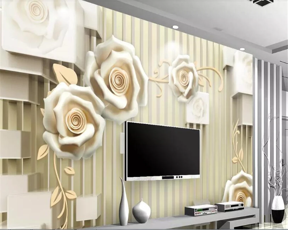 Фотообои Beibehang для стен 3D мурали с рельефным изображением розы и жадеитовой резьбой для интерьера дома на заднем плане гостиной.