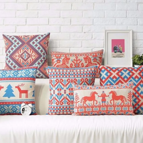 

Декоративные в ацтекском стиле пикселей олень лошадь Синий Оранжевый белье Наволочка на подушку в ацтекском стиле Подушка Чехол 18 "совреме...