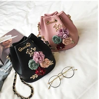 new fashion trend women handbag pu leather bucket shoulder bag chain flowers crossbody bag female chic messenger hand bags
