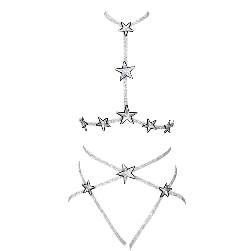Silver O0706L0057 Комплект нижнего белья, черный сексуальный бюстгальтер в клетку, фетиш, грудь, пояс, ремень, кисточка, регулируемый v-образный вырез, топы, открытые, готический танец, Рейв - Цвет: Silver O0706L0057