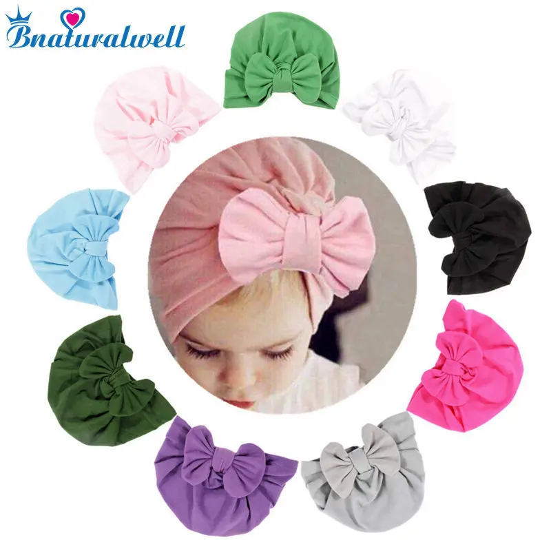Bnaturalwell Baby girls turban hat with bow Turbans for Infant toddler Topknot beanie shower gift stretchy H113S | Детская одежда и