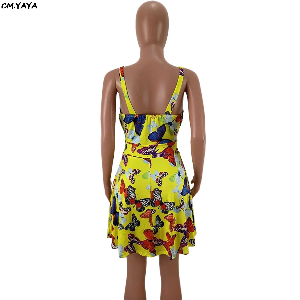 2019 для женщин летние бабочка печати связать v образным вырезом Спагетти ремень