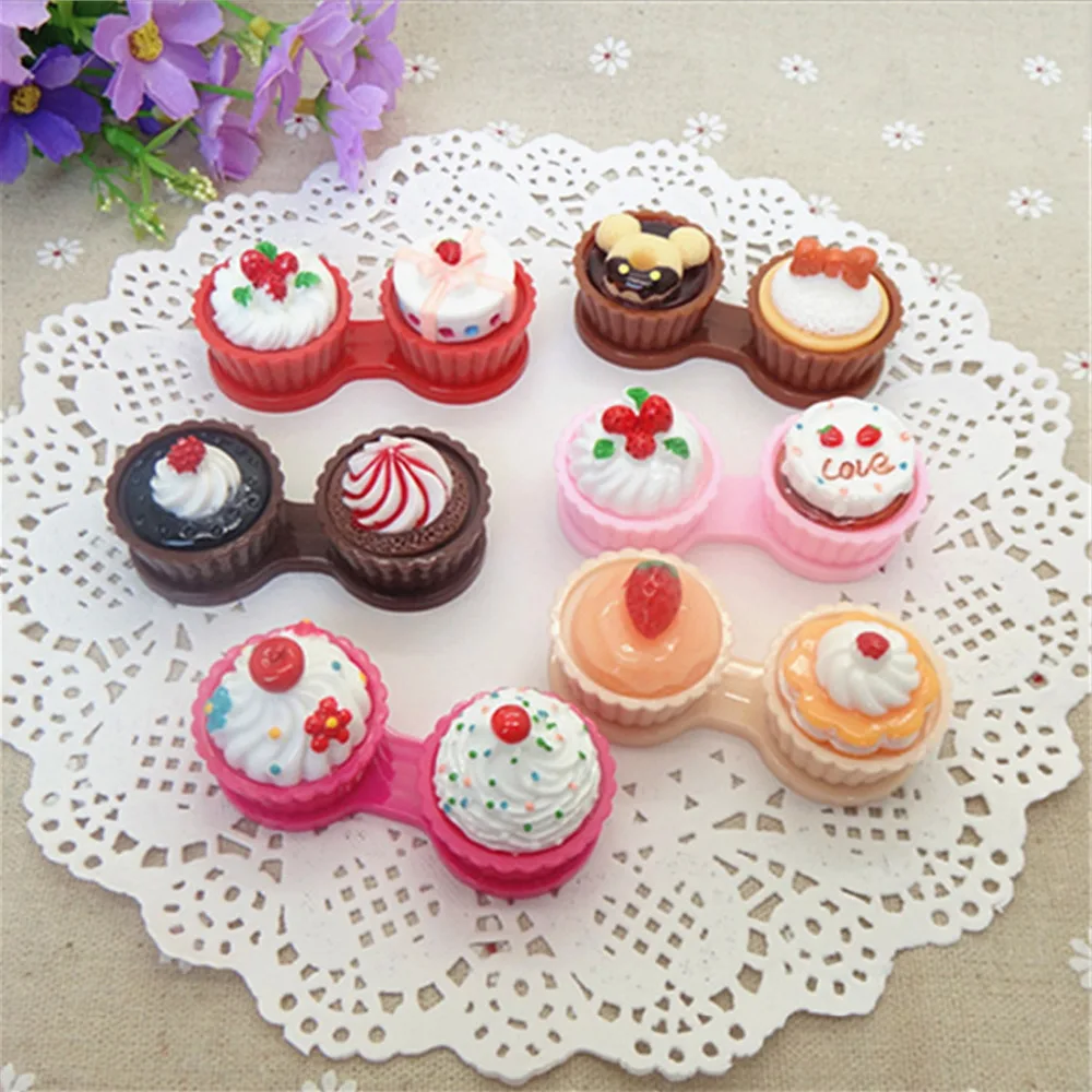 Мультфильм милый наполняемое кремом для торта очки двойная коробка контактных