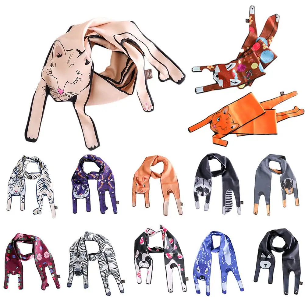 Шелковые шарфы с 3D принтом животных милый шарф котом и тигром женские сумки